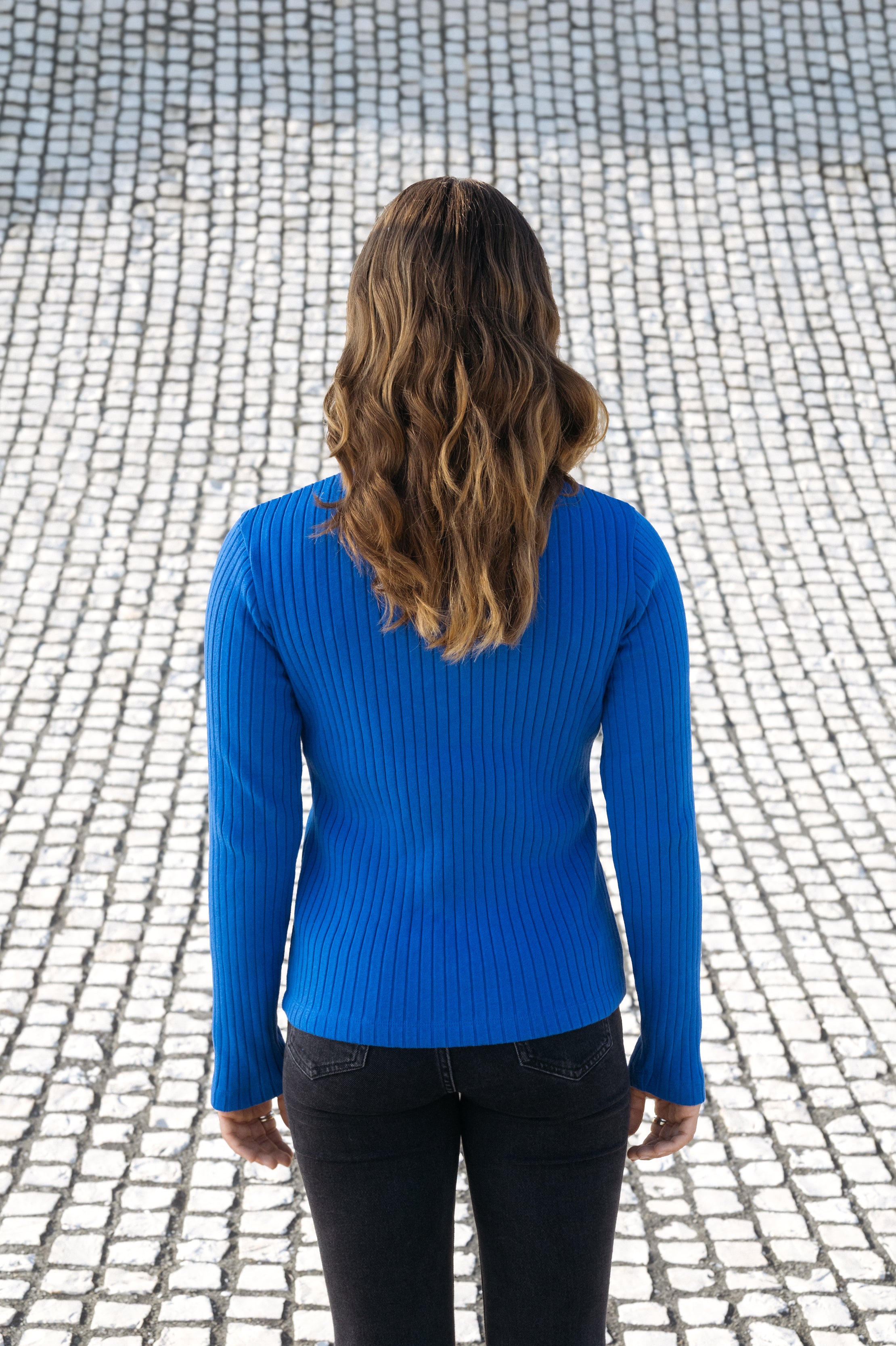 Damen Rippstrick Langarmshirt in Blau von SALZWASSER