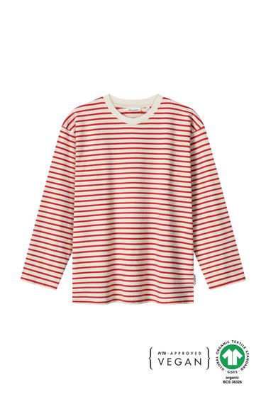 Damen Longsleeve rot gestreift aus dicker Baumwolle aus Europa