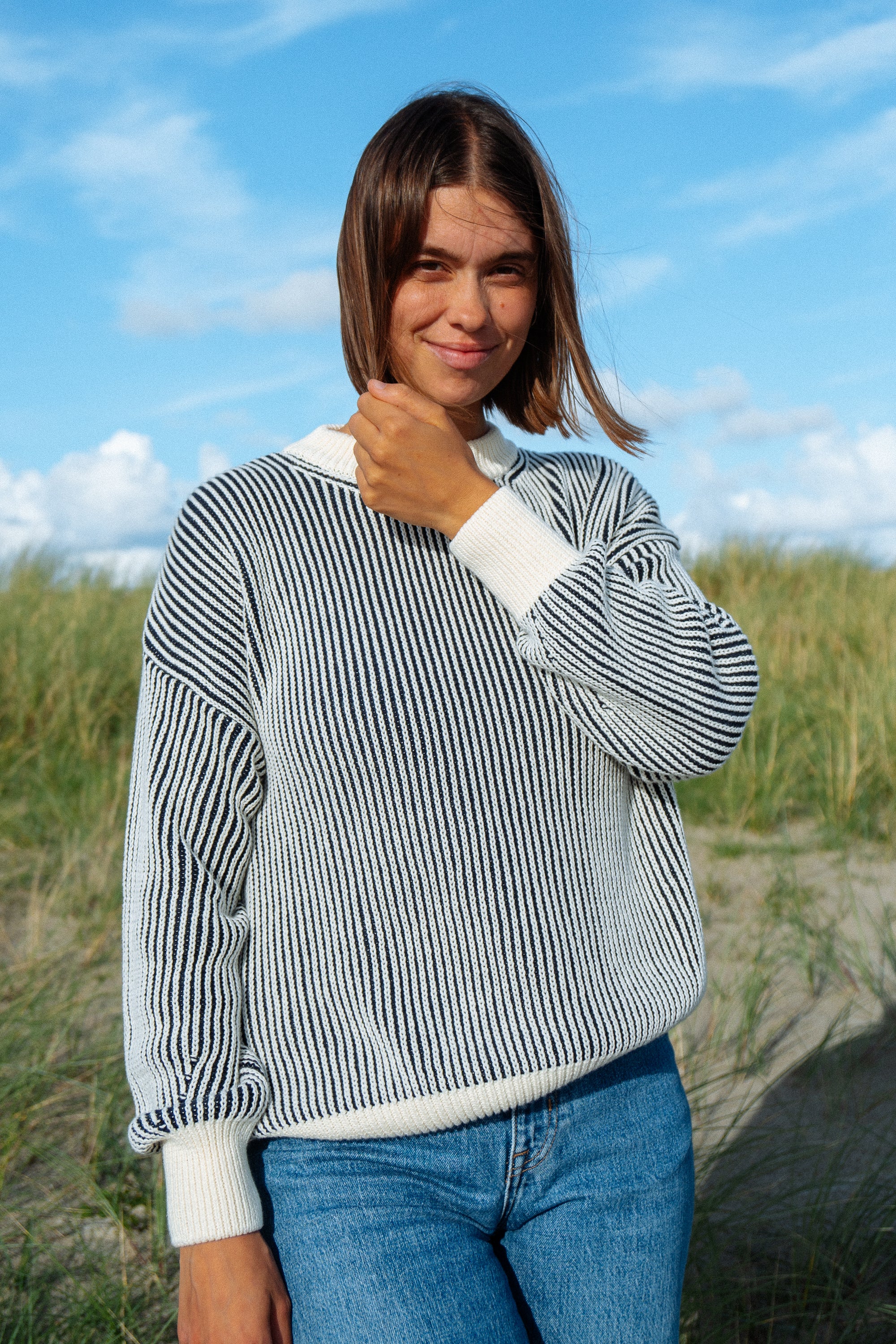 Gestreifter Strickpullover aus 100 % hochwertiger Bio-Baumwolle