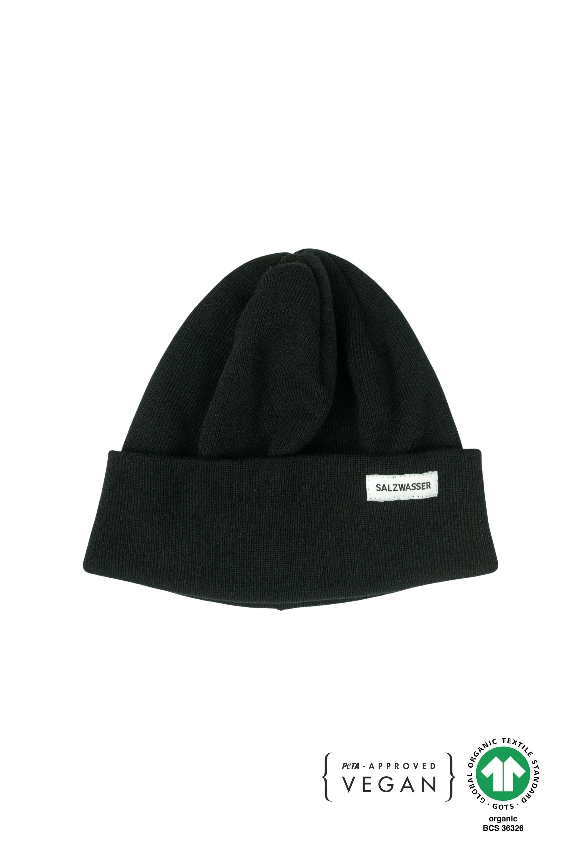 Nachhalitge Bio-Baumwoll Mütze von SALZWASSER in Schwarz und vegan