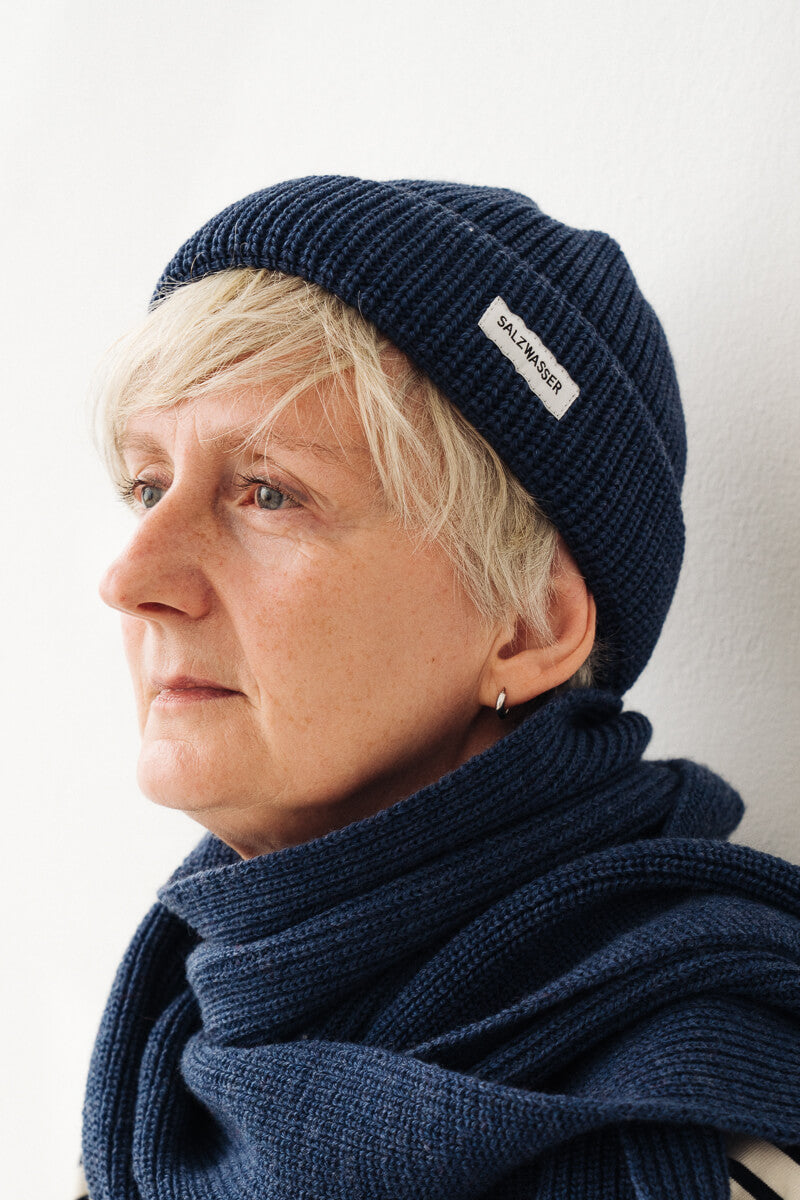 Blaue Fisherman Mütze von SALZWASSER aus Merinowolle