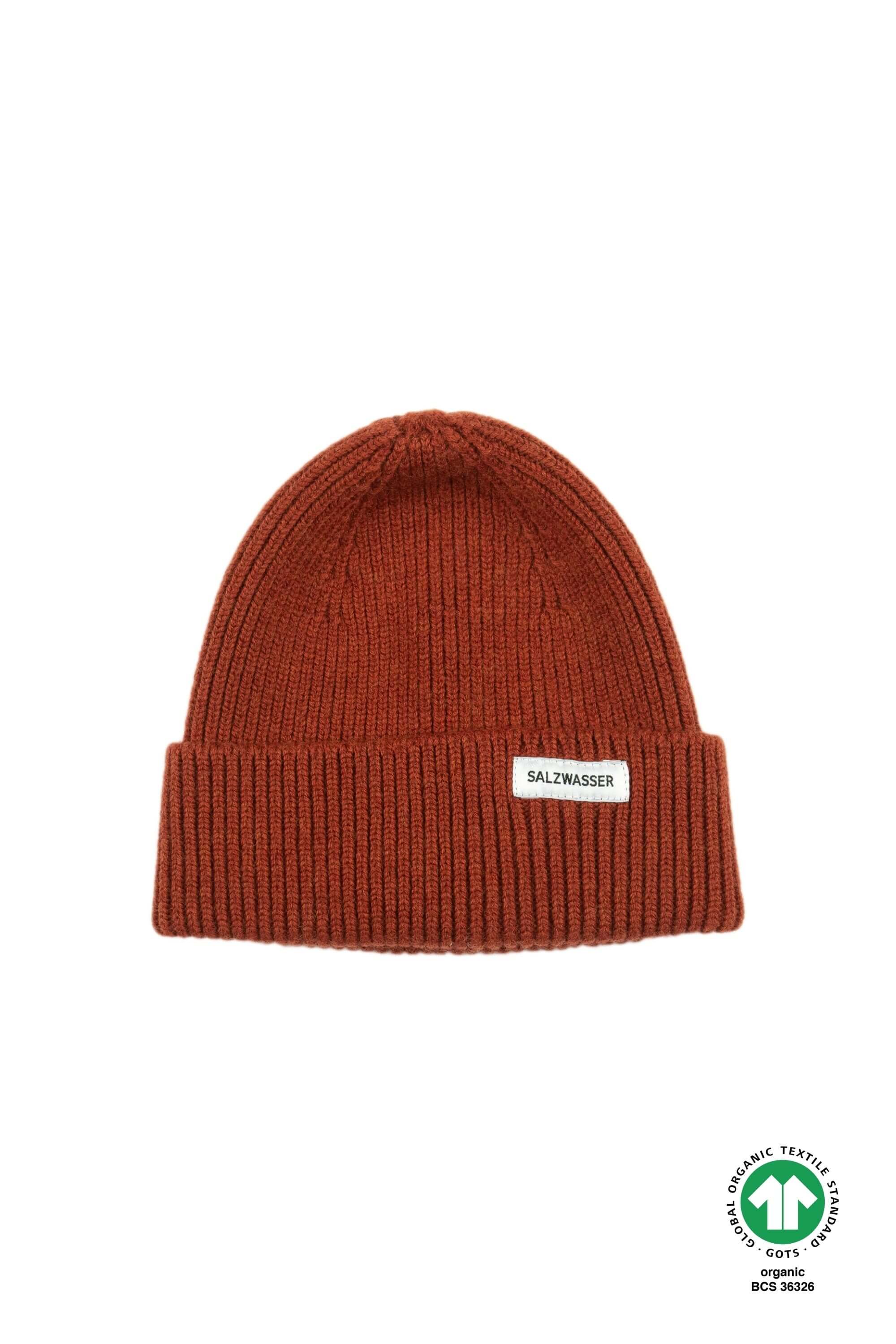 Rostrote Mütze von SALZWASSER aus Merinowolle und GOTS-zertifiziert