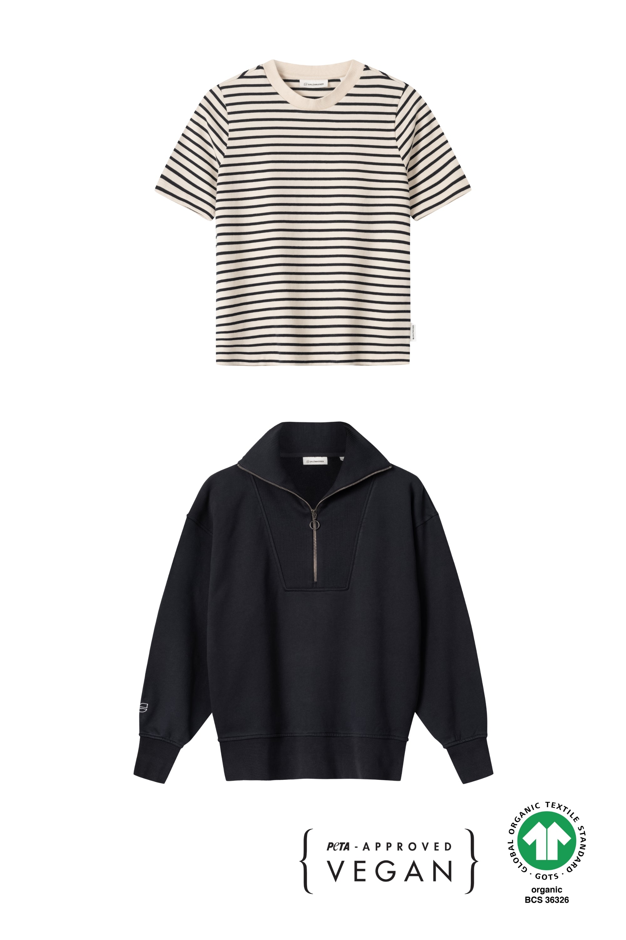 Half-Zip Sweater Brit Dunkelblau + T-Shirt Jonna Navy-Striped