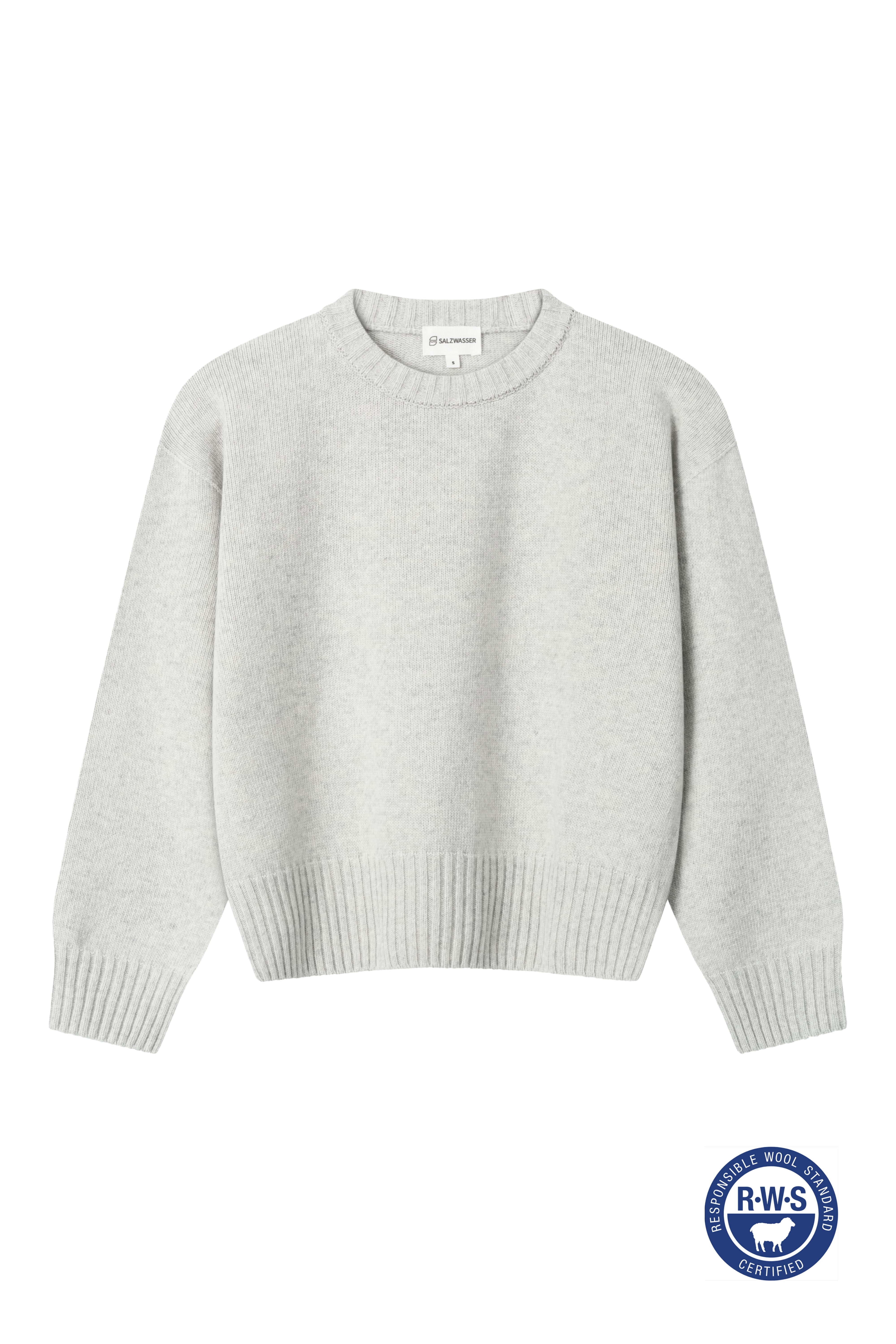 Hellgrauer Damen Strickpullover aus Merinowolle mit Rundhals