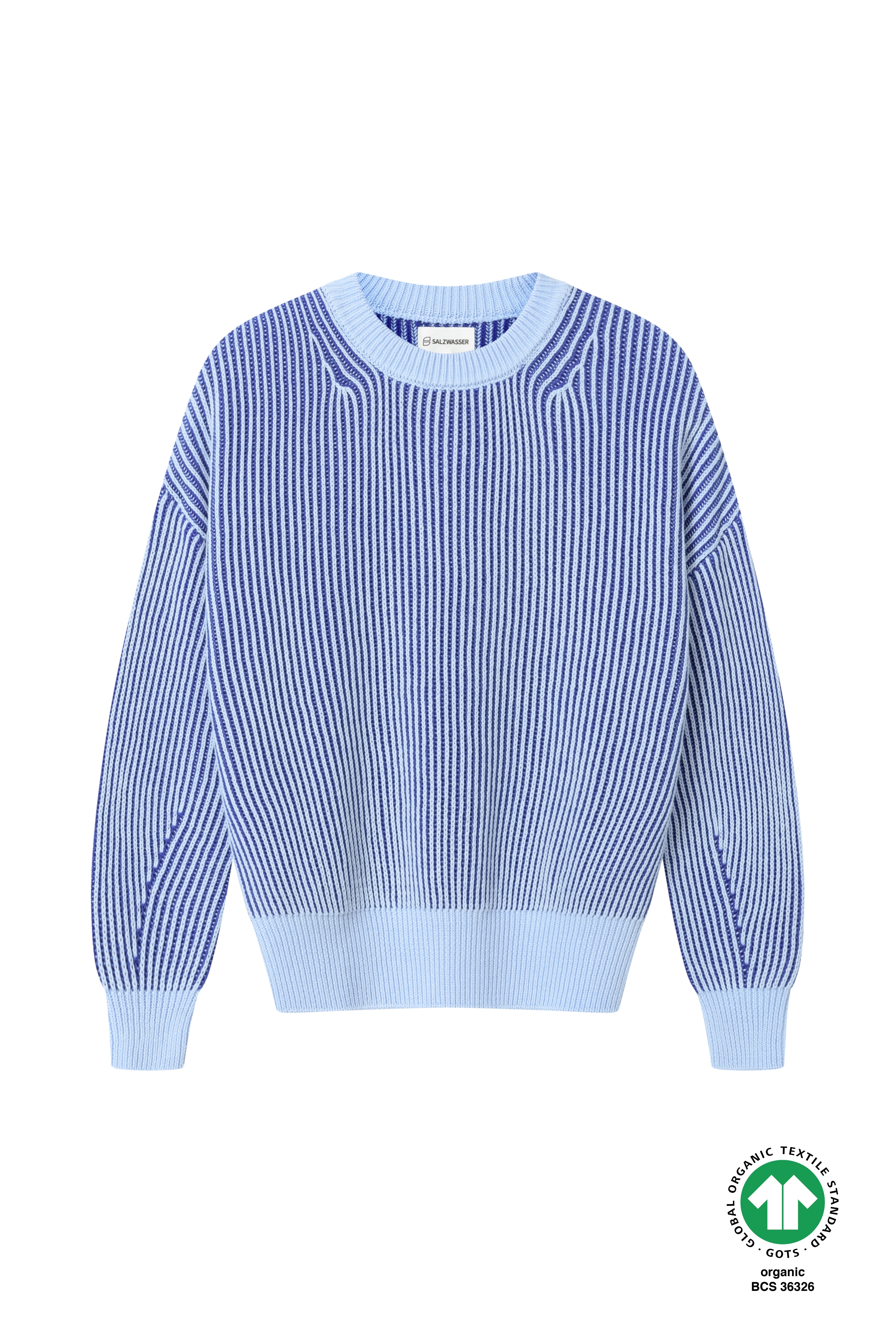 Blau gestreifter Damen Strickpullover aus Bio-Baumwolle GOTS