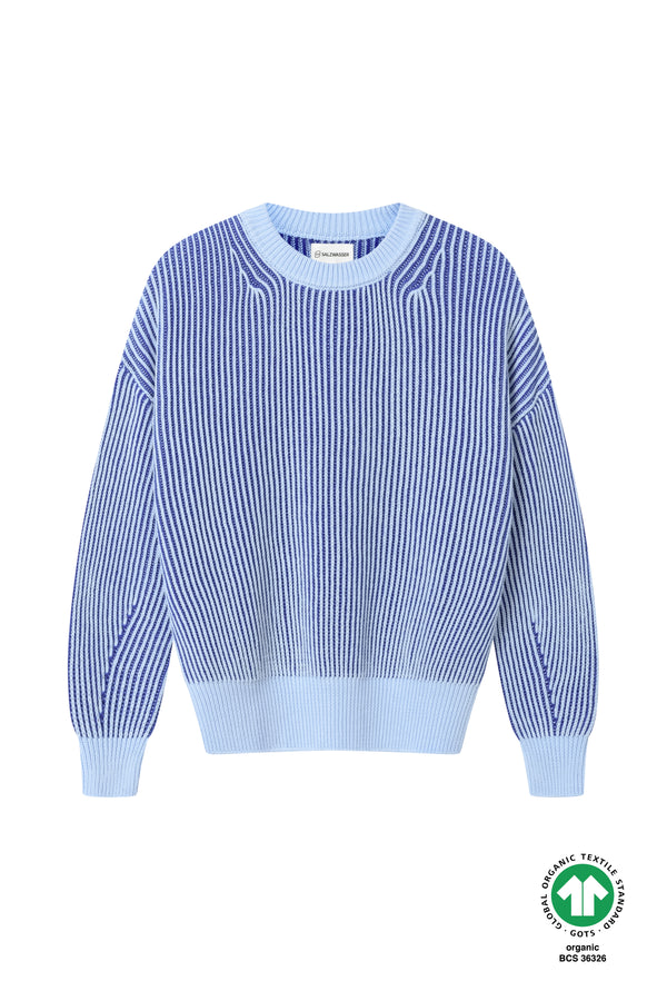 Blau gestreifter Damen Strickpullover aus Bio-Baumwolle GOTS