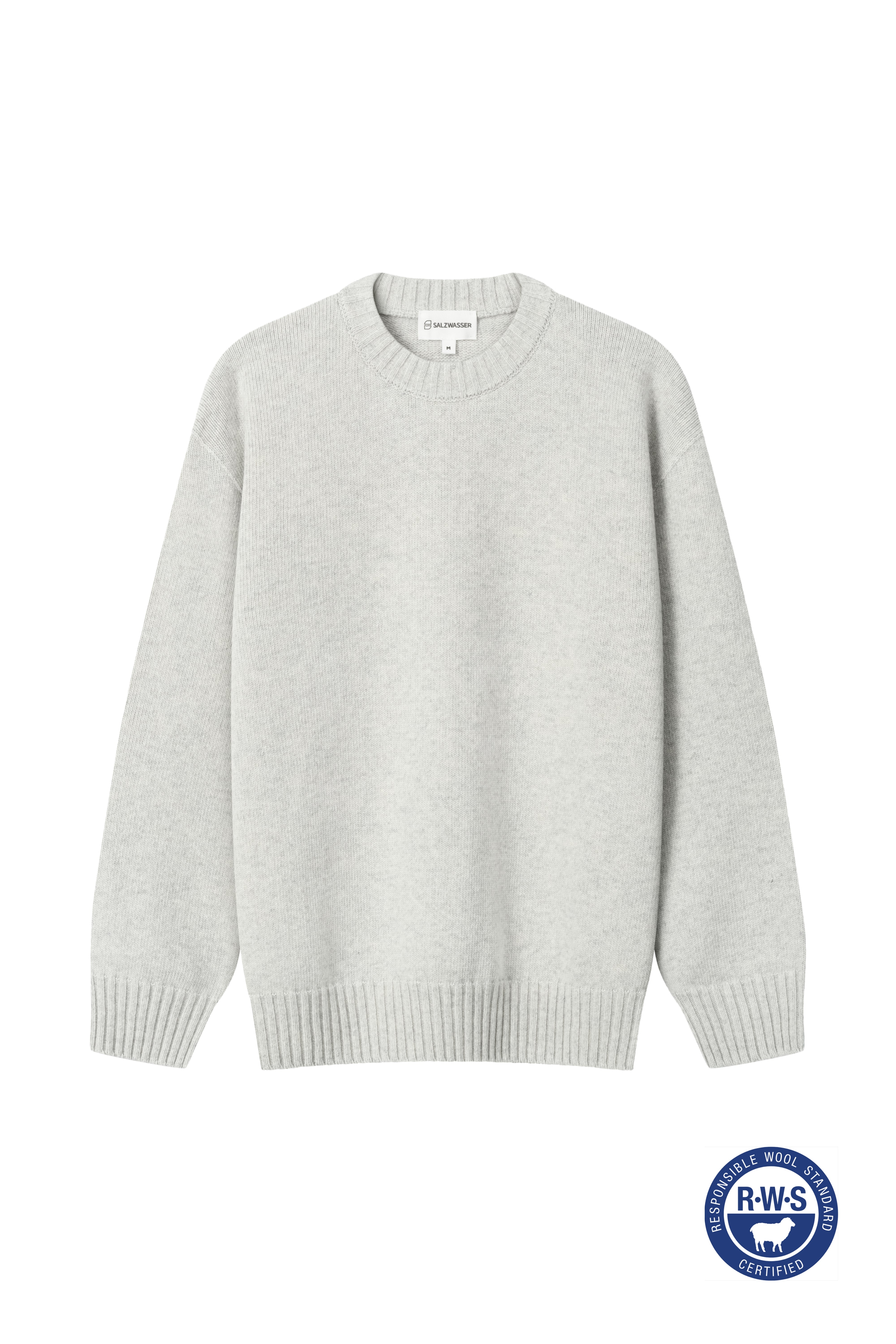 Strickpullover in Hellgrau aus nachhaltiger RWS Merinowolle in bester Qualität 