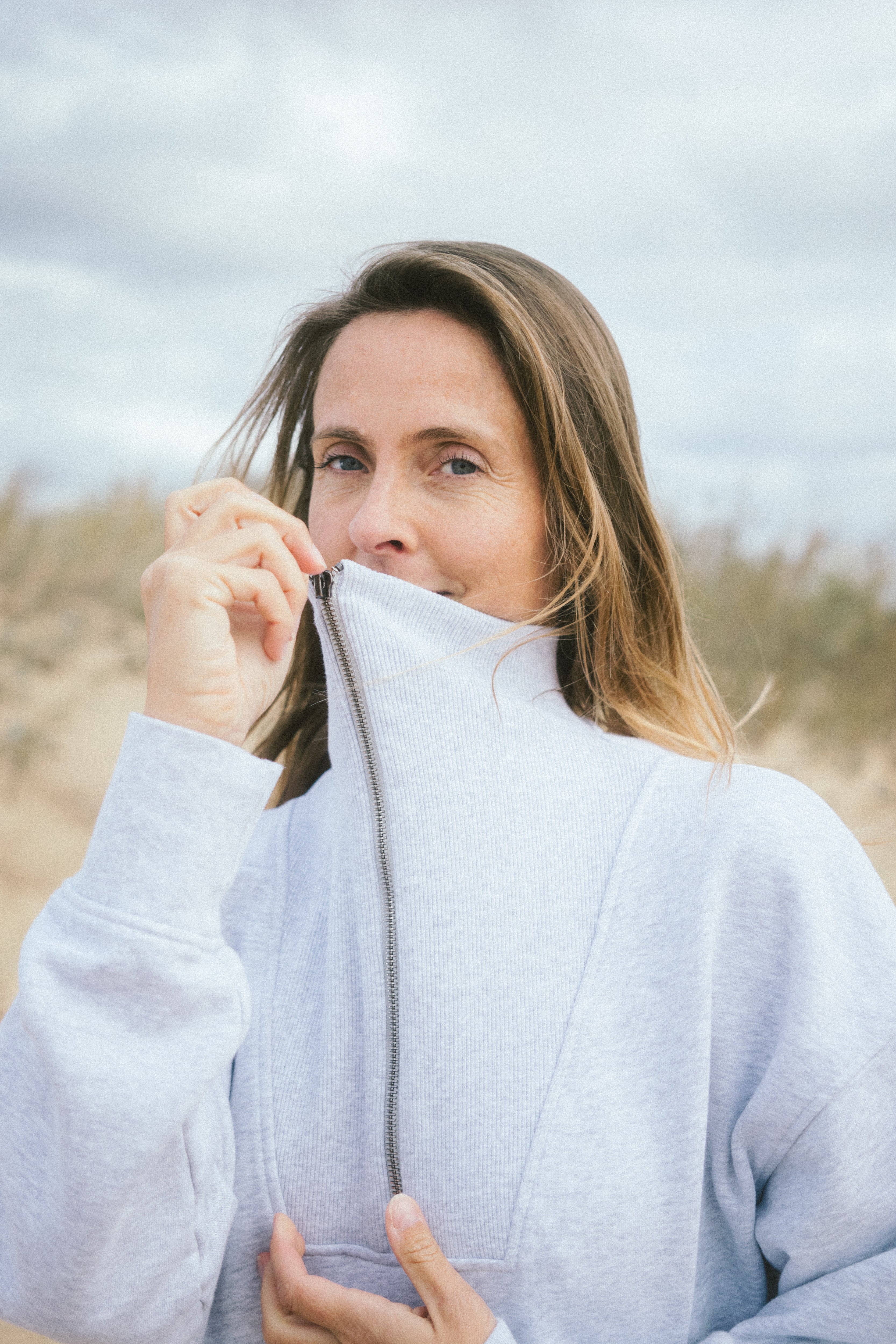 Damen Half-Zip Sweater in Hellgrau aus Europa von SALZWASSER