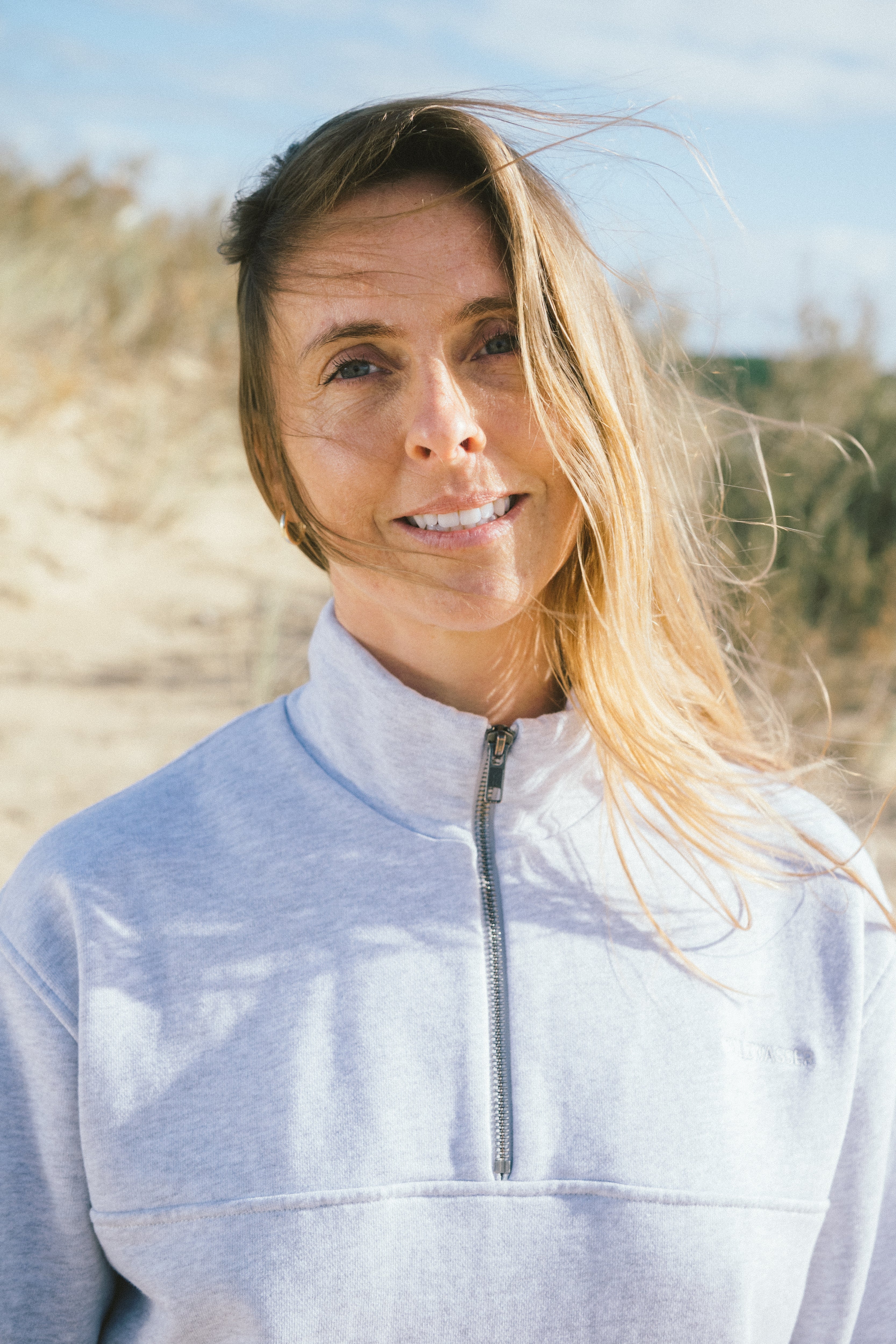 Unisex Half Zip Sweater Hellgrau für Damen aus Bio Baumwolle