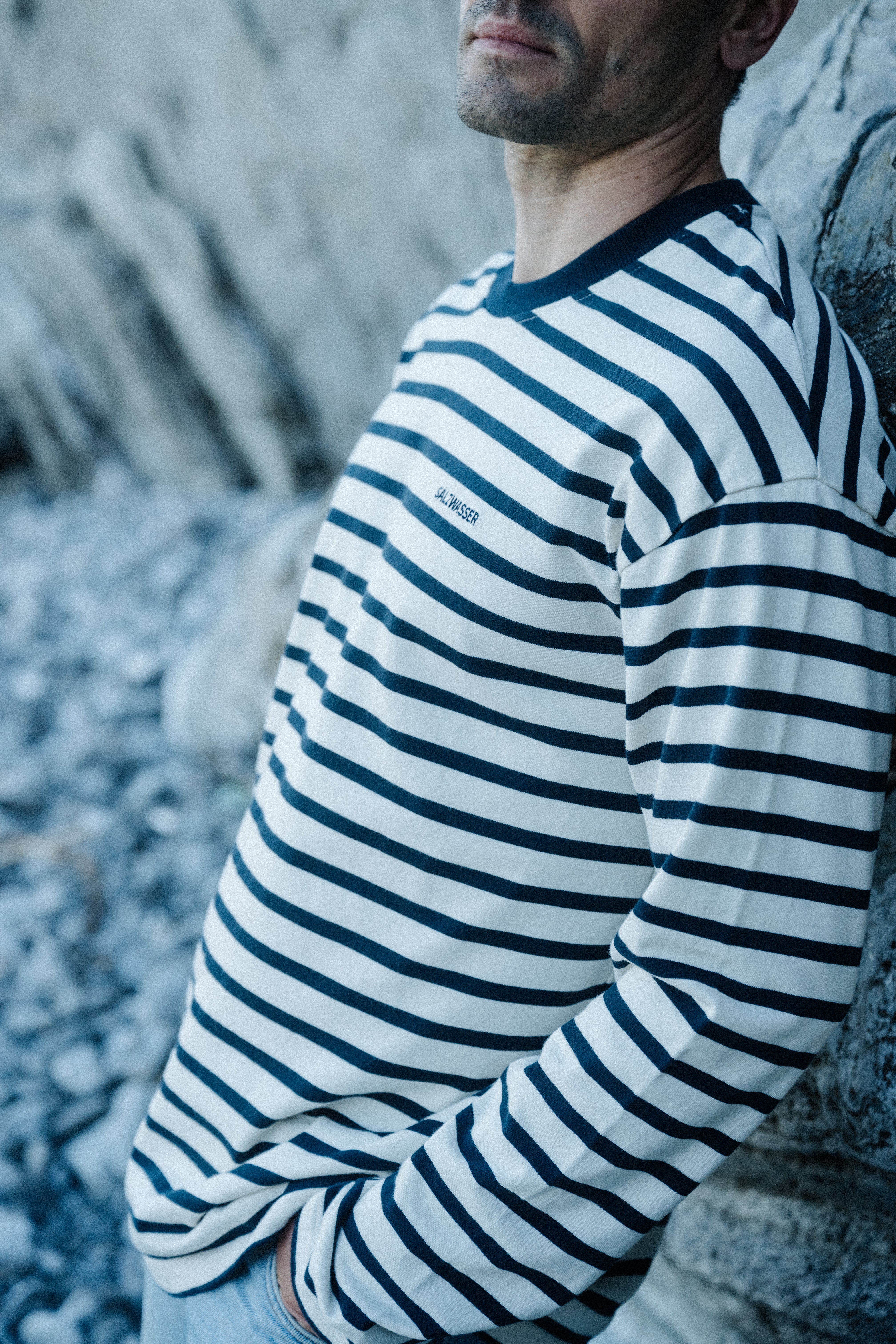 Unisex Longsleeve blau gestreift aus Bio-Baumwolle