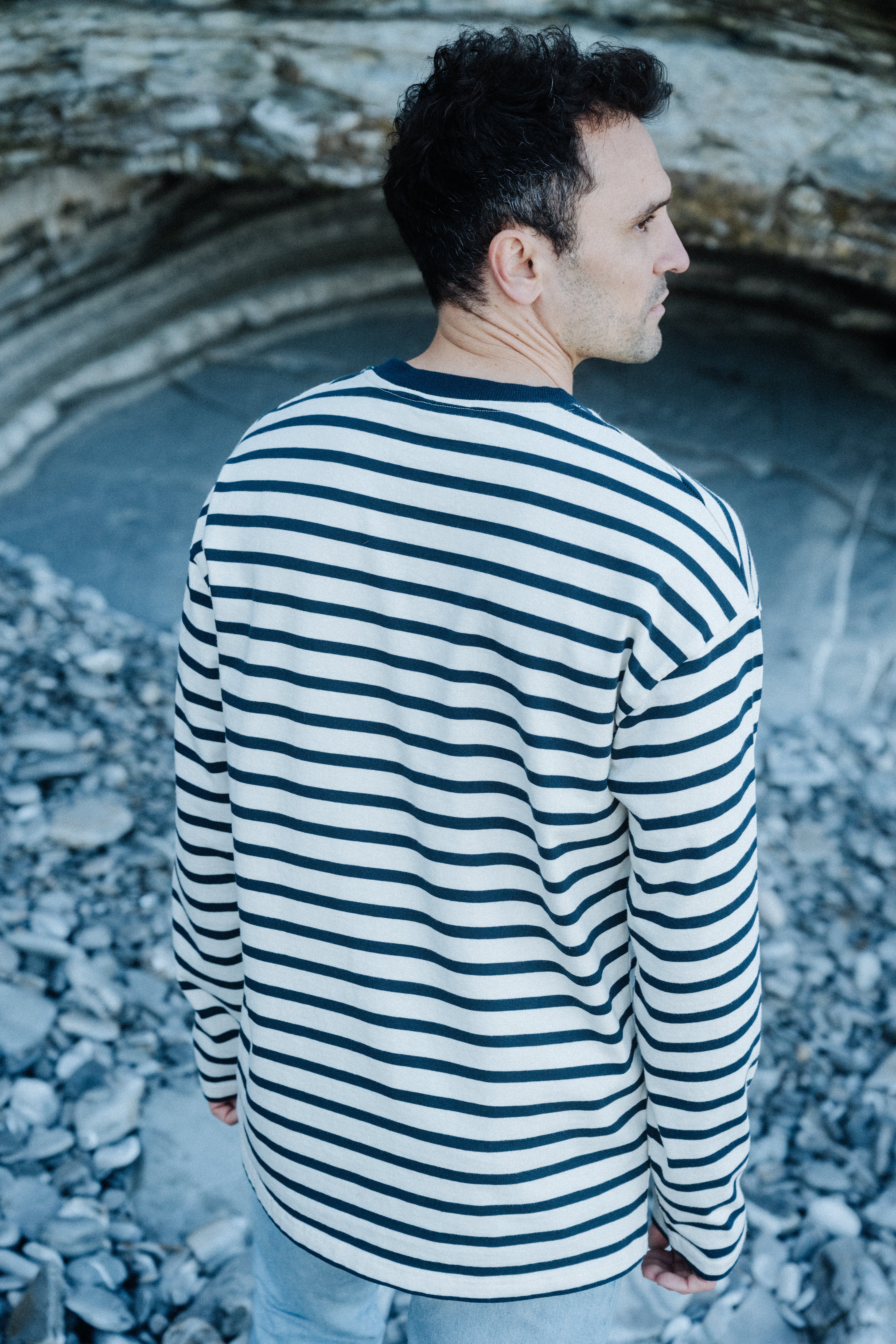 Langarmshirt Unisex blau gestreift aus Europa in bester Qualität