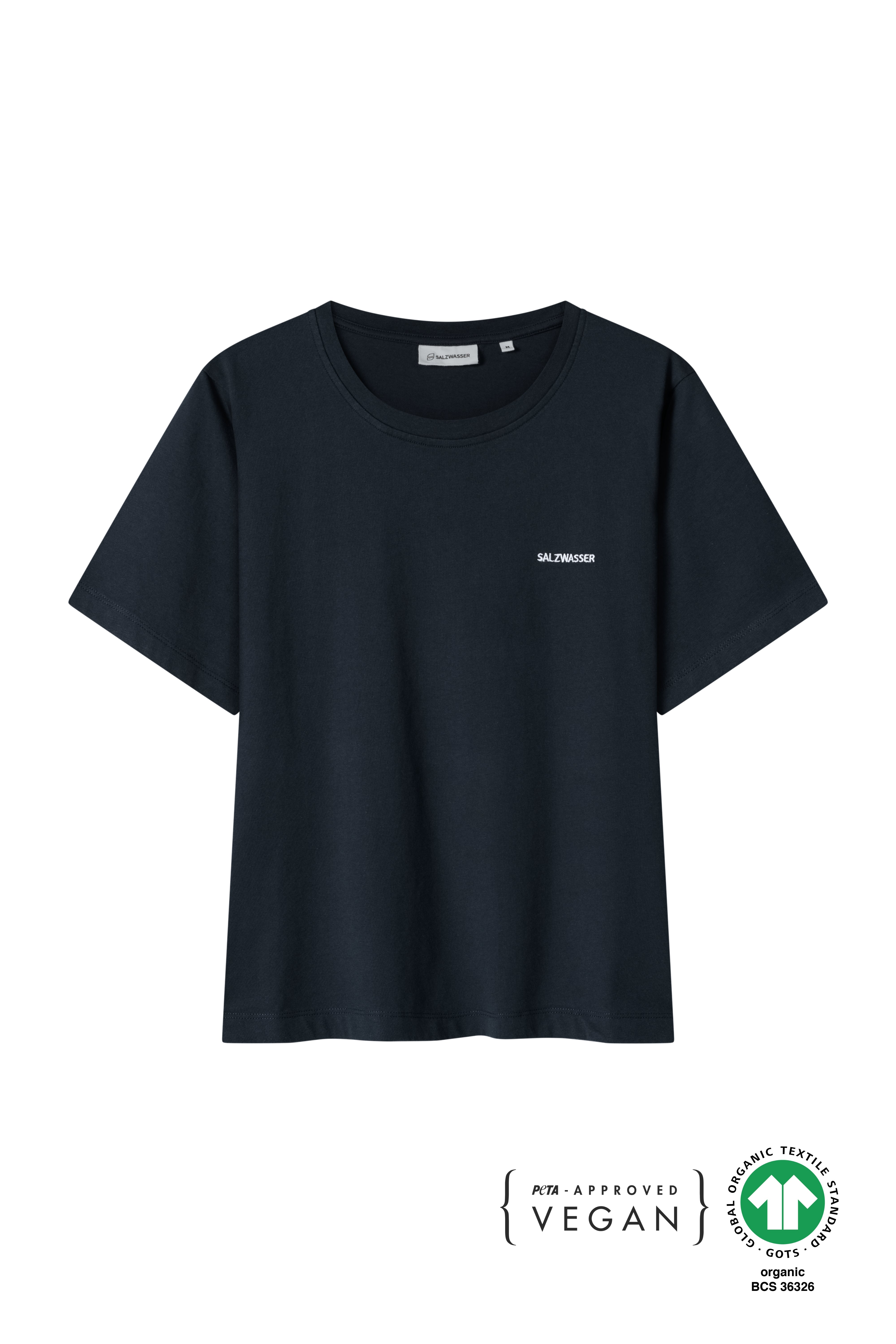 Damen Basic T-Shirt mit weitem Halsausschnitt in Dunkelblau von SALZWASSER
