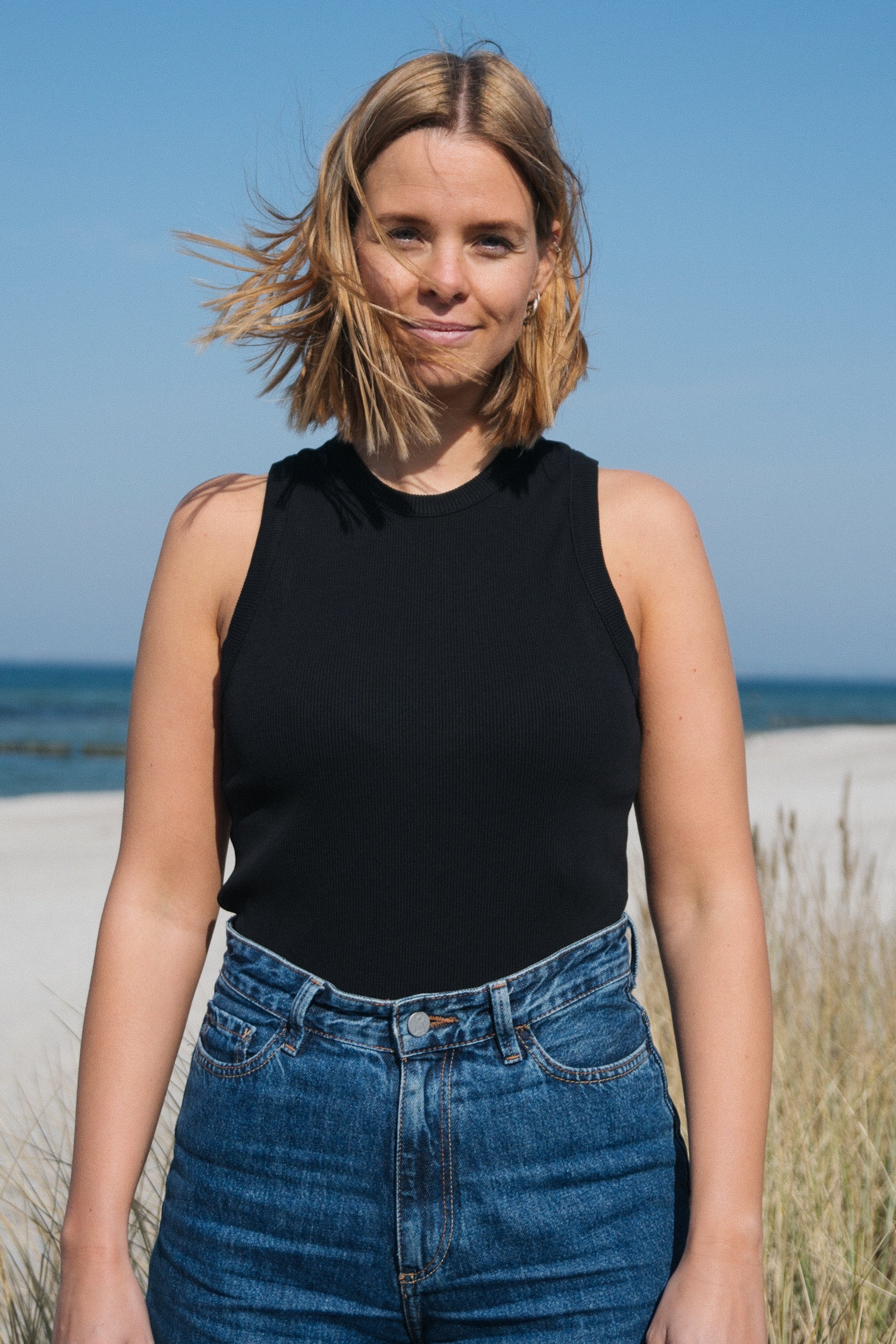 Nachhaltiges Top aus hochwertigem Rippstrick in Schwarz