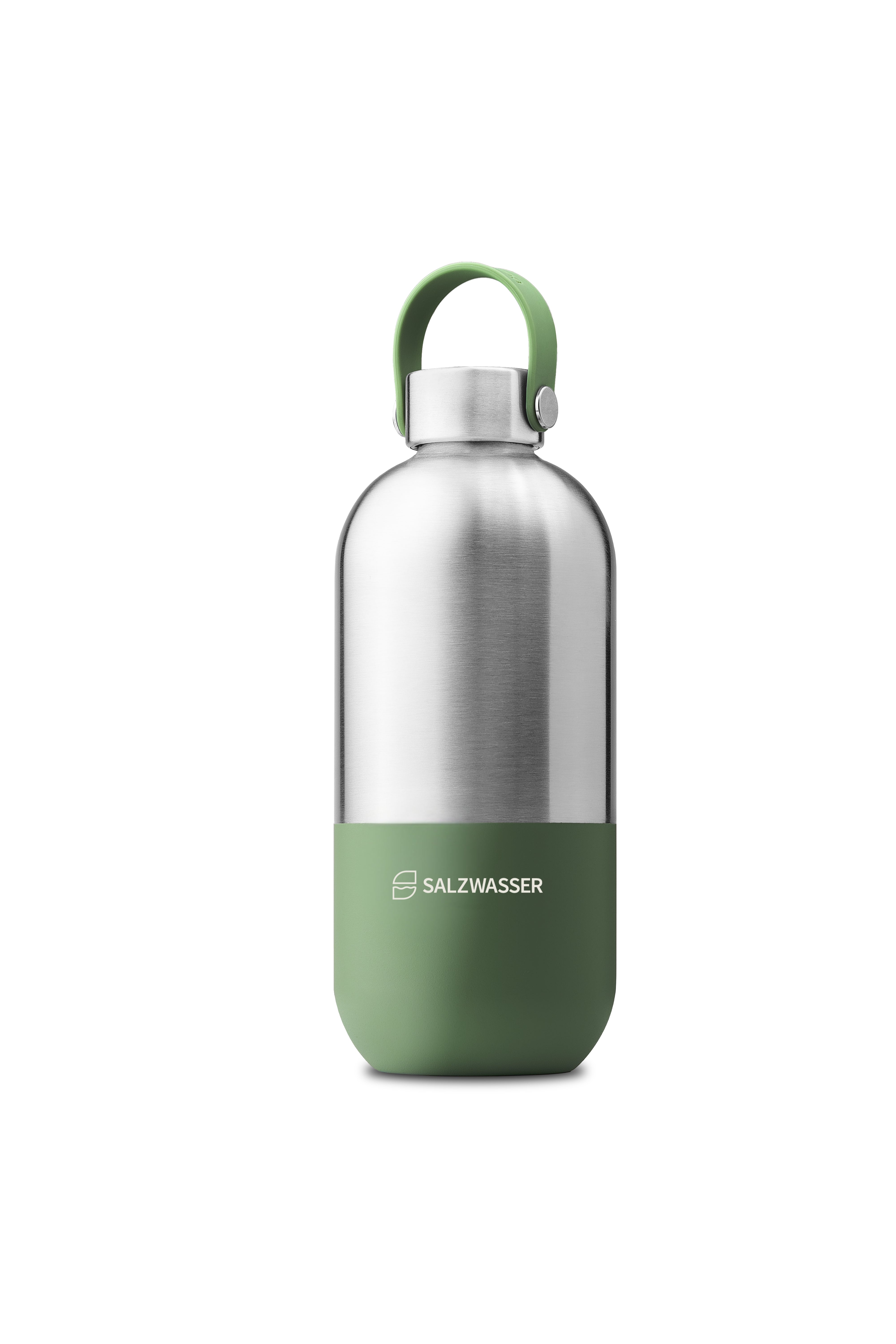 Trinkflasche aus recyceltem Edelstahl in Grün von SALZWASSER und noma noma
