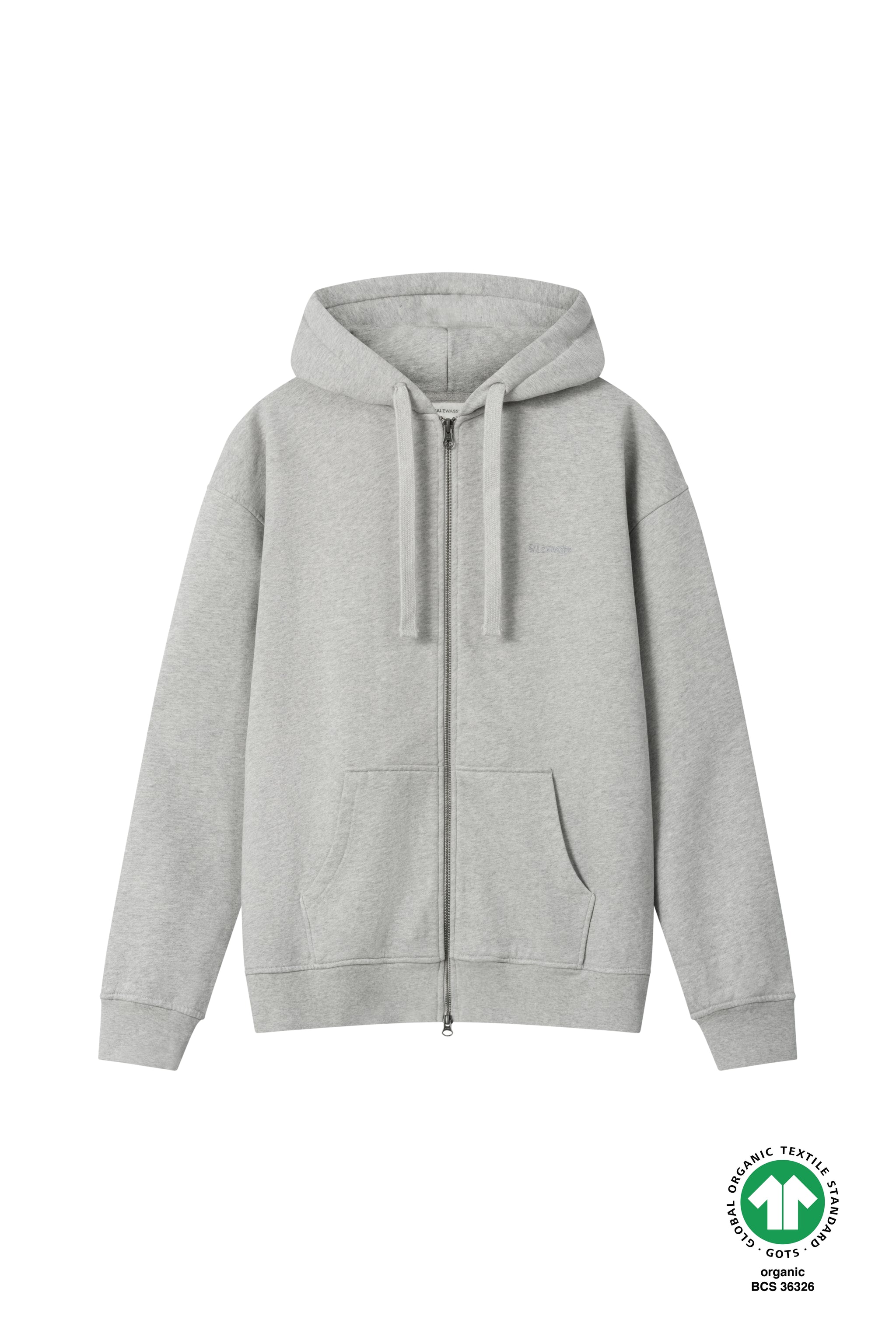 Reißverschluss Hoodie Kapuzenpullover in Hellgrau Bio-Baumwolle GOTS