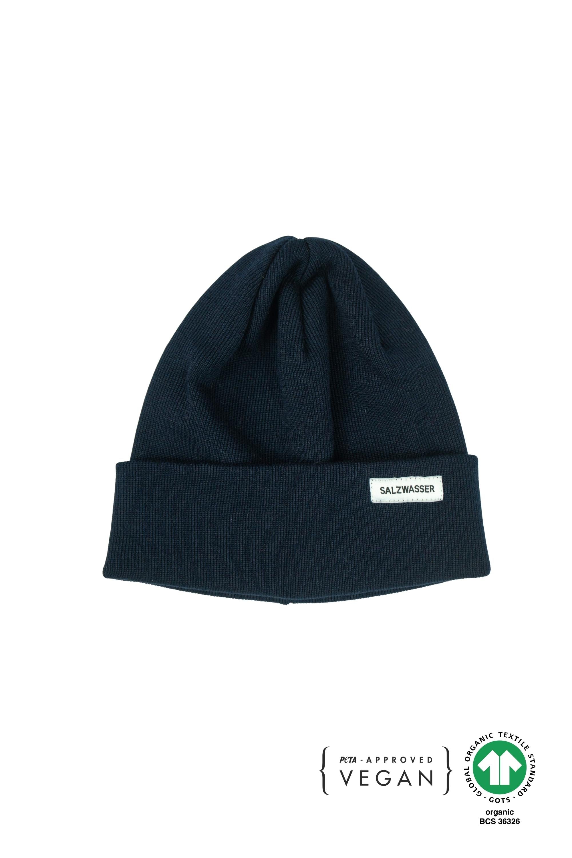 Nachhaltige Bio-Baumwoll Mütze von SALZWASSER in Marine Dunkelblau und PETA-zertifiziert