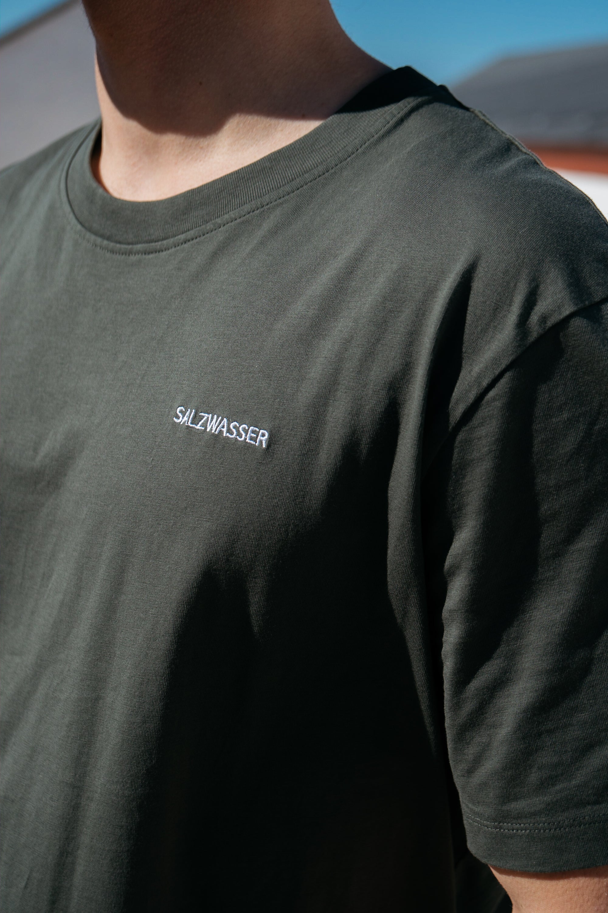 nachhaltiges T-Shirt von SALZWASSER in Oliv als Regular Fit