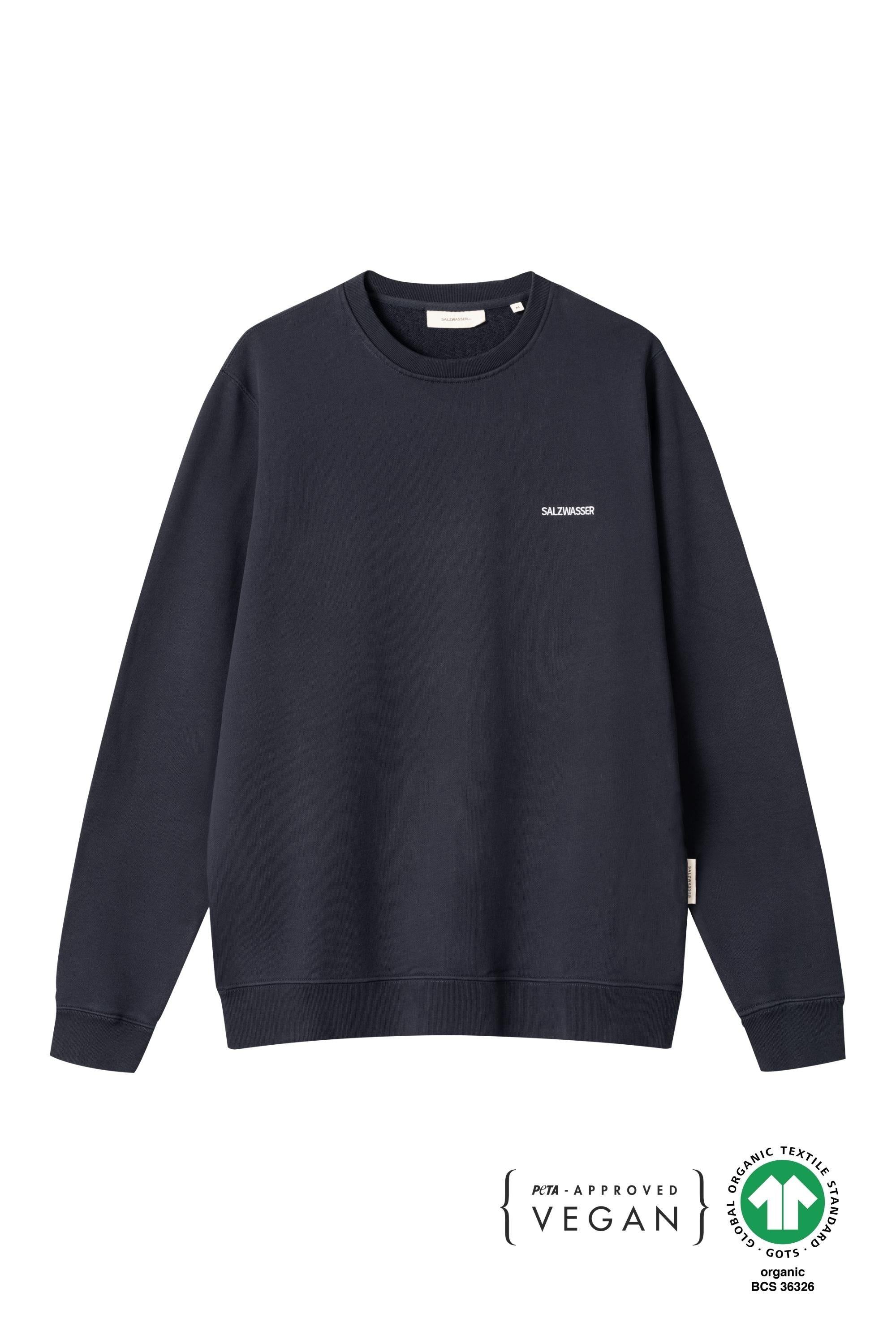 Dunkelblauer Sweater aus Bio-Baumwolle von SALZWASSER und PETA-zertifiziert  _men _women
