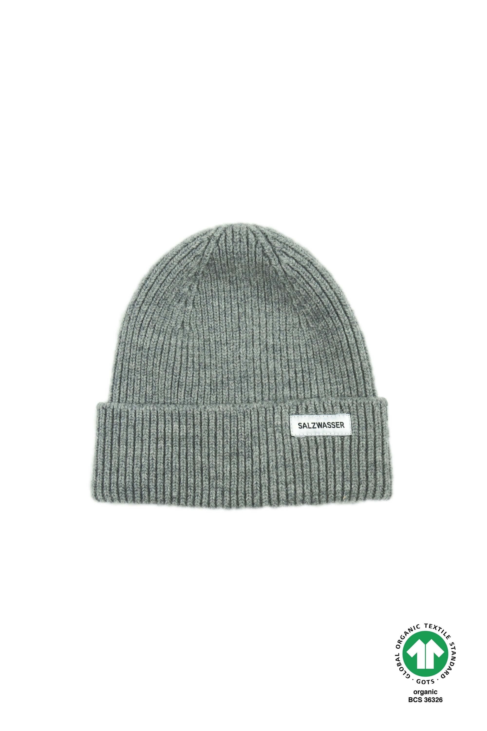 Hellgraue Mütze von SALZWASSER aus Merinowolle und GOTS-zertifiziert