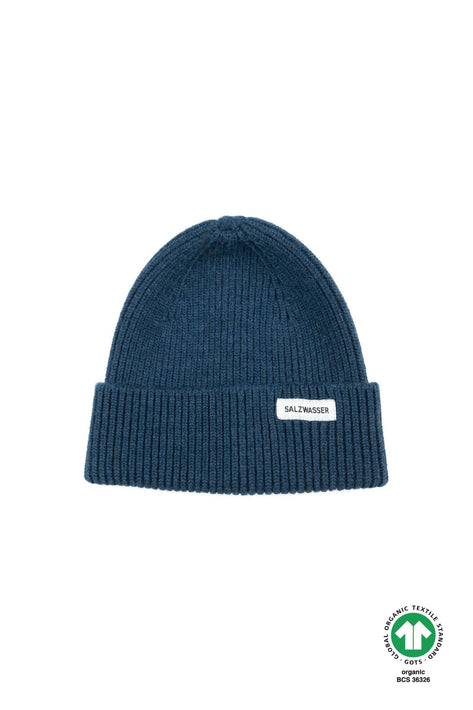 Blaue Wintermütze von SALZWASSER aus Merinowolle und GOTS-zertifiziert