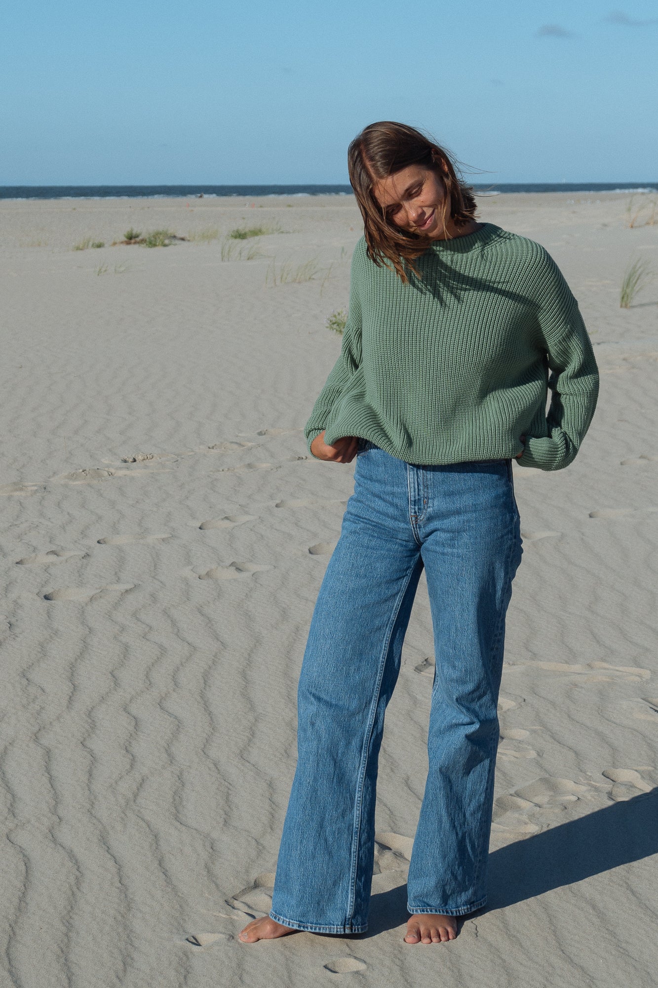 Nachhaltiger SALZWASSER Pullover aus Grobstrick und in Grün